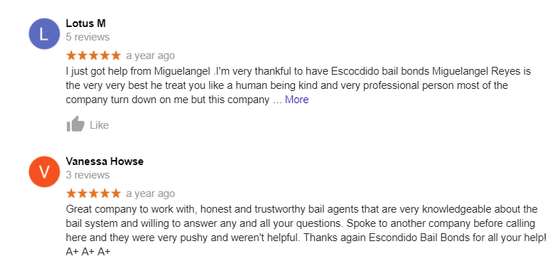 Reviwes - Escondido Bail Bonds